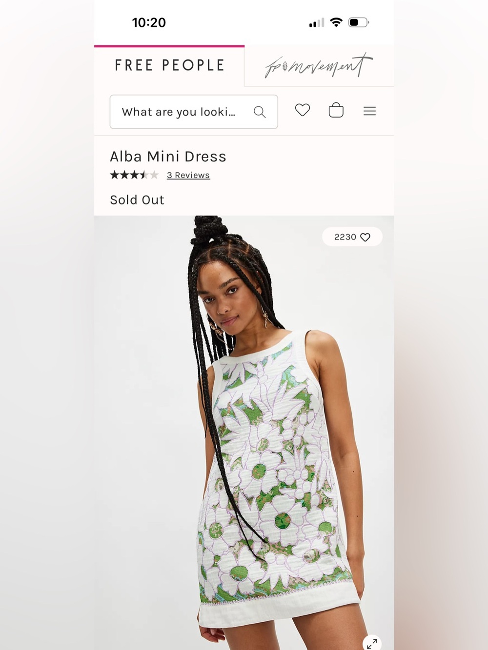 Free People Alba Mini Dress Embroidered Cotton Small Green Floral Summer